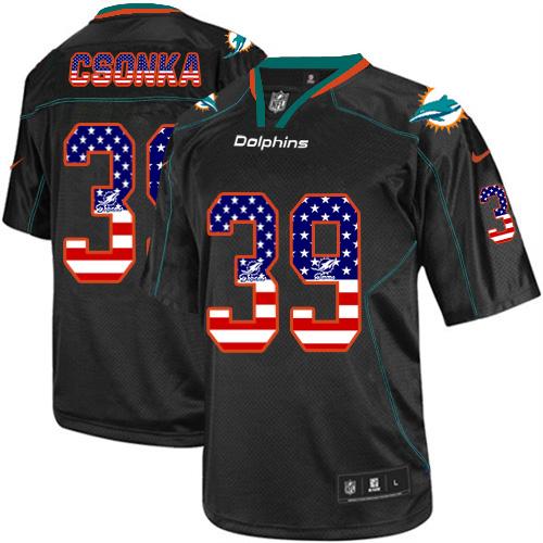 Nike Dolphins #39 Larry Csonka Black Men's Stitched NFL Elite USA Flag Fashion Jersey - Click Image to Close